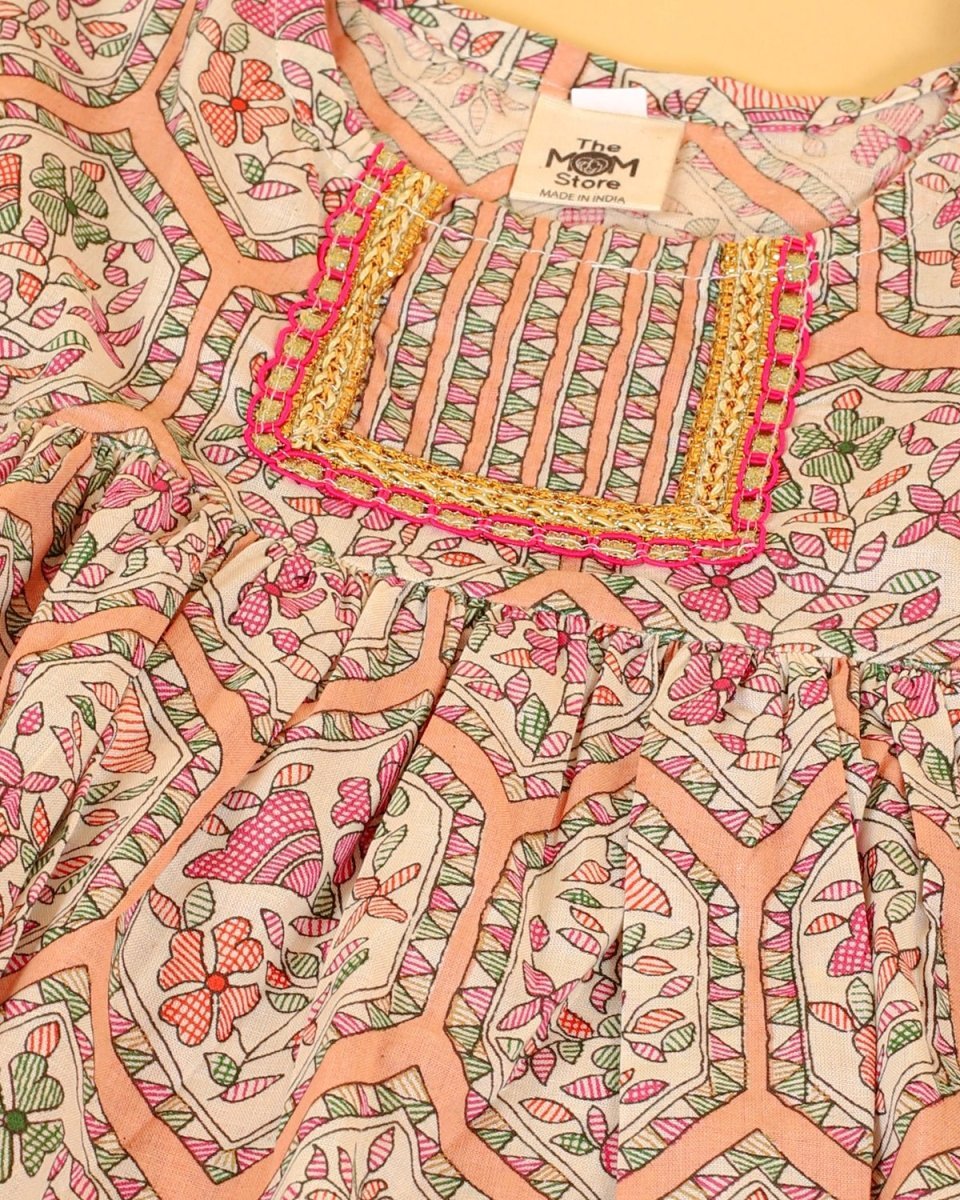 Pastel Peach Girls Anarkali Kurta Sharara Set - KES-SC-PPG-0-6
