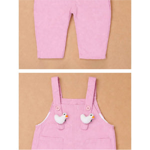 Pastel Pink Duck Dungaree with Frill T-shirt and matching sling bag, 2Pcs Clothing Set For Toddlers And Kids - 1 - 2 Years Kids Clothing