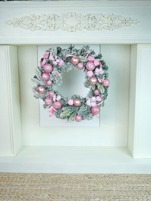 Pastel pink & White Swirl artificial Bushy Christmas Wreath for wall, Door and Tree Christmas Décor,18 inches - Christmas