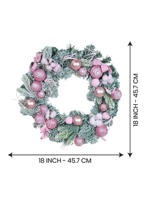 Pastel pink & White Swirl artificial Bushy Christmas Wreath for wall, Door and Tree Christmas Décor,18 inches - Christmas