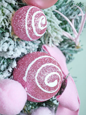 Pastel pink & White Swirl artificial Bushy Christmas Wreath for wall, Door and Tree Christmas Décor,18 inches - Christmas