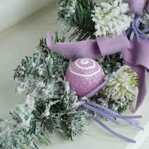 Pastel Purple Swirl Snow Frosted & Ornament Fillers Bushy Christmas Centre table Garland for Christmas Décor, 2 feet - Christmas
