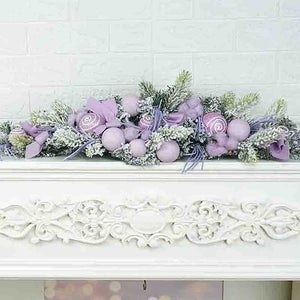 Pastel Purple Swirl Snow Frosted & Ornament Fillers Bushy Christmas Centre table Garland for Christmas Décor, 2 feet - Christmas