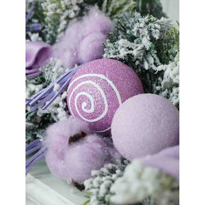 Pastel Purple Swirl Snow Frosted & Ornament Fillers Bushy Christmas Centre table Garland for Christmas Décor, 2 feet - Christmas