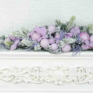 Pastel Purple Swirl Snow Frosted & Ornament Fillers Bushy Christmas Centre table Garland for Christmas Décor, 2 feet - Christmas