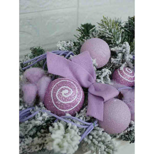 Pastel Purple Swirl Snow Frosted & Ornament Fillers Bushy Christmas Centre table Garland for Christmas Décor, 2 feet - Christmas