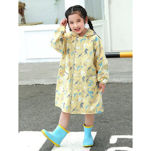 Pastel Yellow Dino All Over Print Knee length Raincoat for Kids - 4 - 5 Years Monsoon Wear