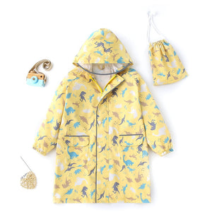 Pastel Yellow Dino All Over Print Knee length Raincoat for Kids - 4 - 5 Years Monsoon Wear