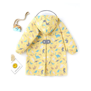 Pastel Yellow Dino All Over Print Knee length Raincoat for Kids - 4 - 5 Years Monsoon Wear