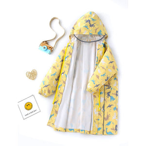Pastel Yellow Dino All Over Print Knee length Raincoat for Kids - 4 - 5 Years Monsoon Wear