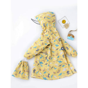Pastel Yellow Dino All Over Print Knee length Raincoat for Kids - 4 - 5 Years Monsoon Wear