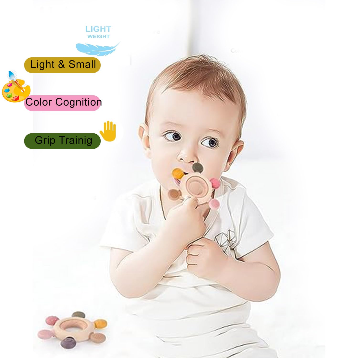 Playbox Wooden BPA Free Baby Silicone Teether Toys Rudder Soothe Babies Gums