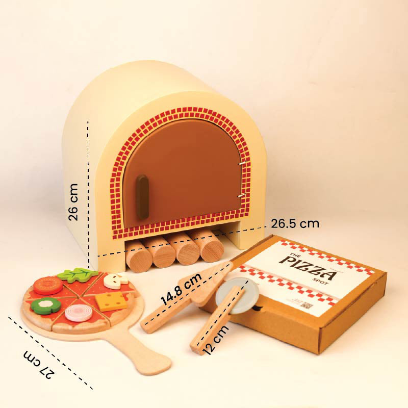 Playbox Wooden Pizza Oven Kitchen Set Toddler & Kids Pretend Play Pizza Making Cooking Toy Set Imagination and Creativity | Kids Toys for Cooking Simulation Educational Toys