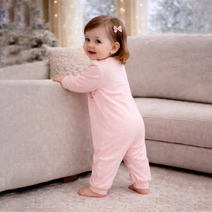 Peach 3Flower Winter Full Sleeves Jumpsuit Romper for Tiny Toddlers - 0 - 3 Months Winter Wear