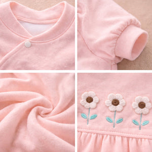 Peach 3Flower Winter Full Sleeves Jumpsuit Romper for Tiny Toddlers - 0 - 3 Months Winter Wear