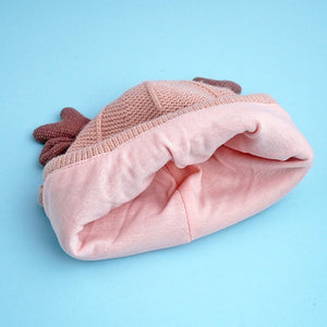 Peach Baby Antler Knitted soft Woolen Winter Cap with tie up, 6 - 18 months - 6 - 18 Months Winter Wear