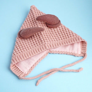 Peach Baby Horns Knitted soft Woolen Winter Cap with tie up, 6 - 18 months - 6 - 18 Months Winter Wear