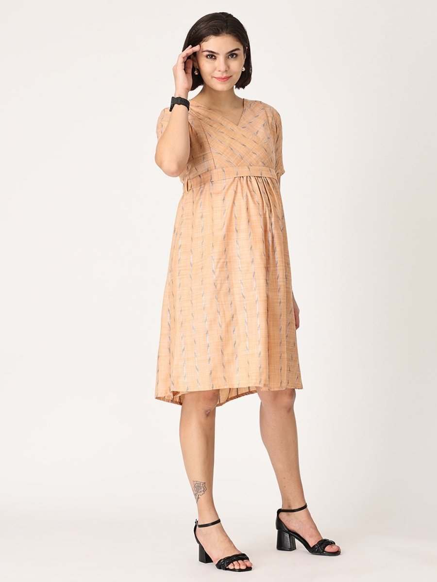 Peach Bud Shimmer Maternity Kurti Dress With Nursing - MEW-PHBDK-S