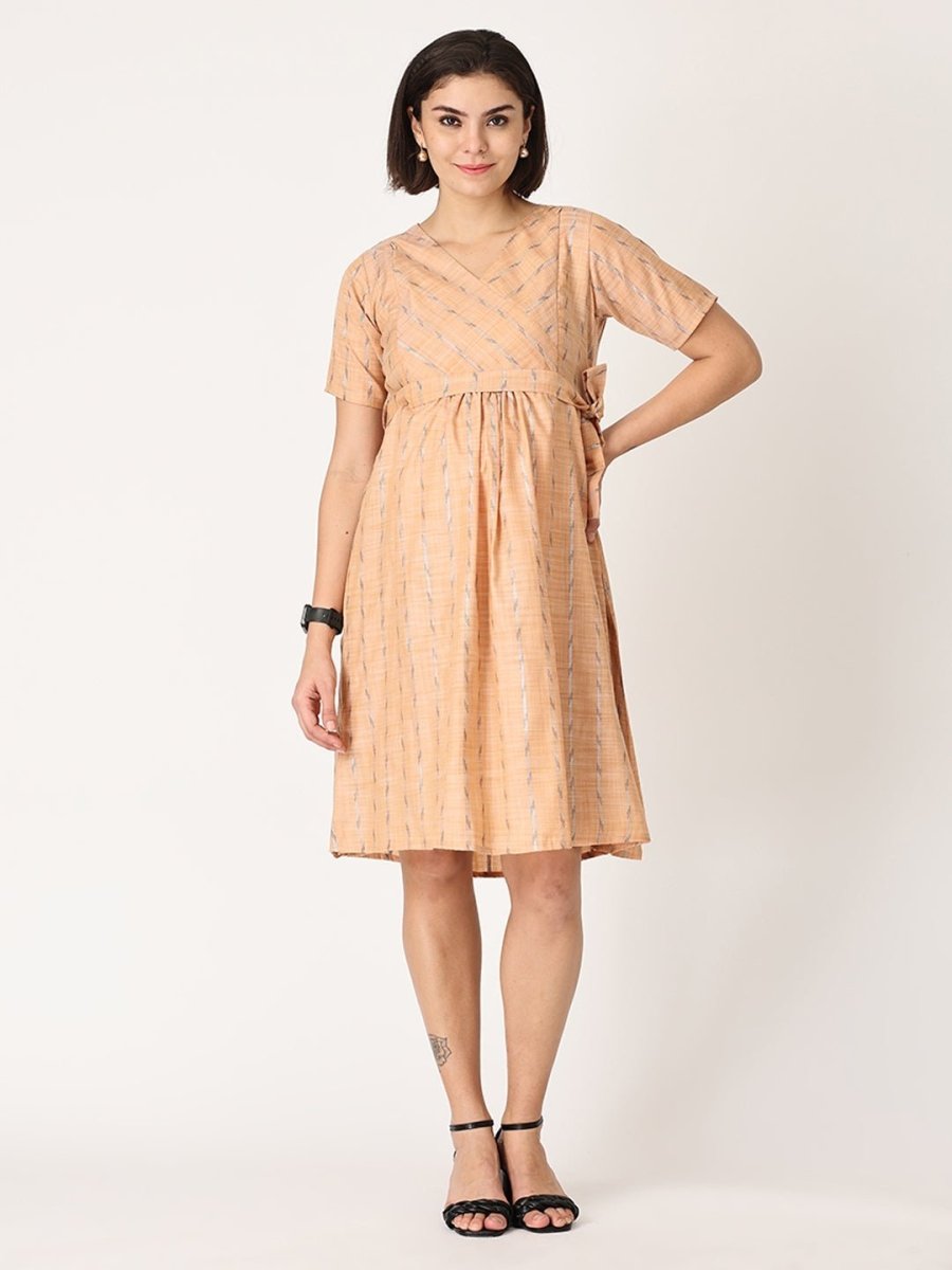 Peach Bud Shimmer Maternity Kurti Dress With Nursing - MEW-PHBDK-S