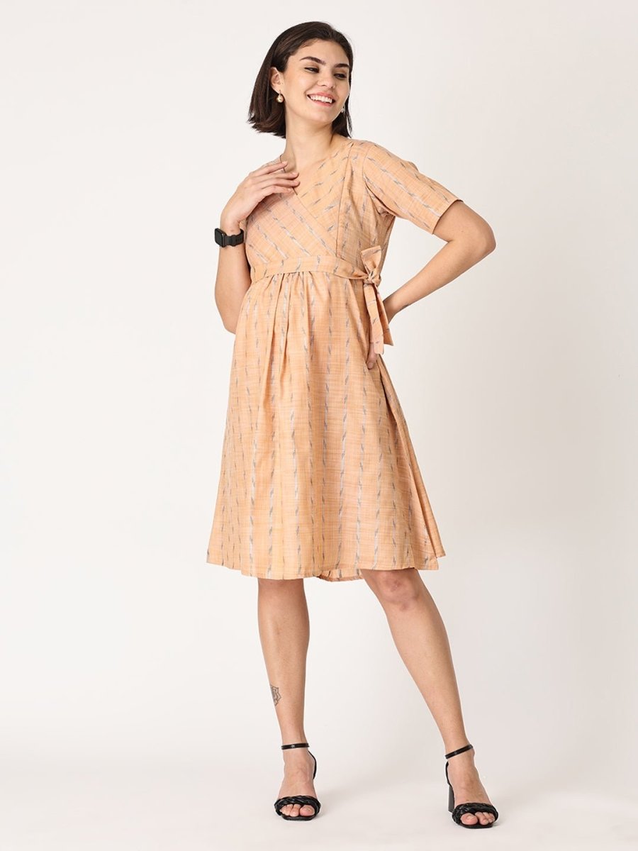 Peach Bud Shimmer Maternity Kurti Dress With Nursing - MEW-PHBDK-S