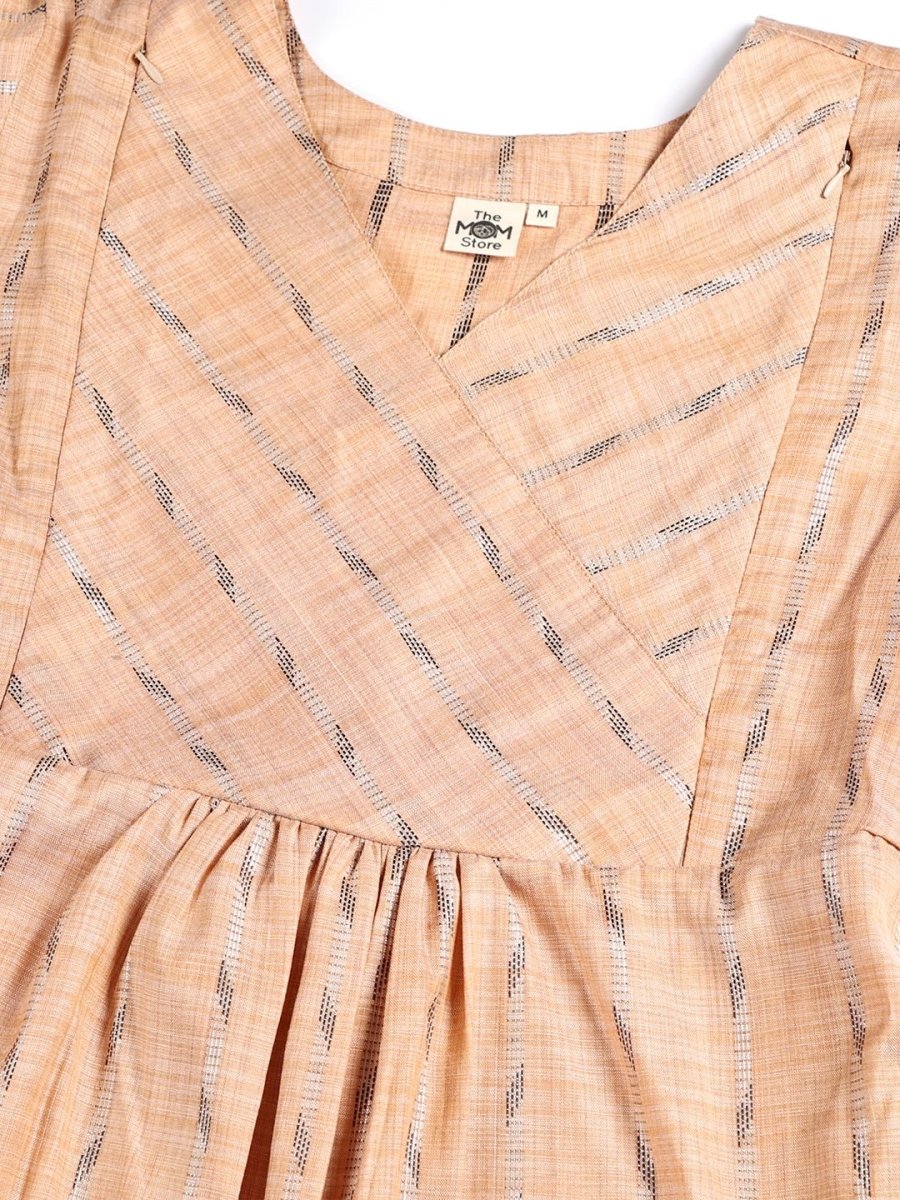 Peach Bud Shimmer Maternity Kurti Dress With Nursing