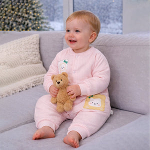 Peach Cookie Patch Winter Full Sleeves Jumpsuit Romper for Tiny Toddlers - 6 - 12 Months Winter Wear