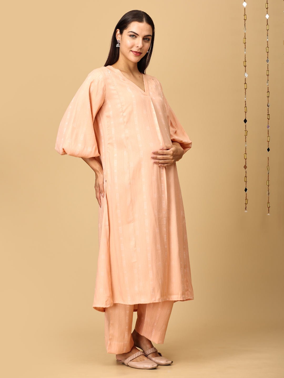 Peach Plush Maternity and Nursing Co Ord Set - MEW - SK - PPLS - S