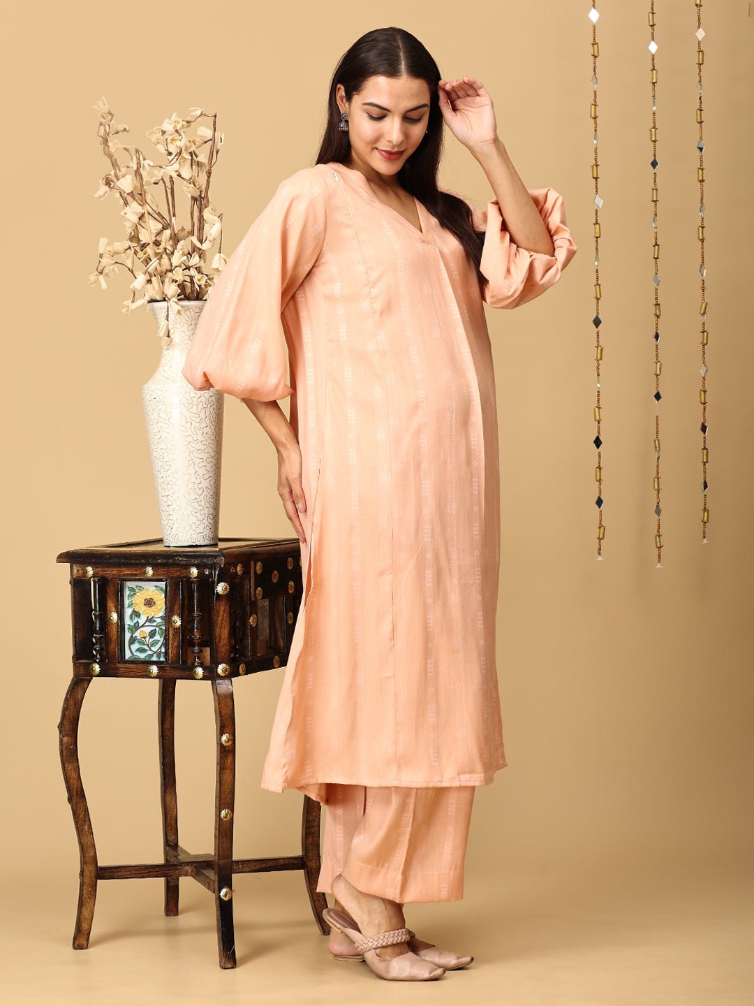 Peach Plush Maternity and Nursing Co Ord Set - MEW - SK - PPLS - S
