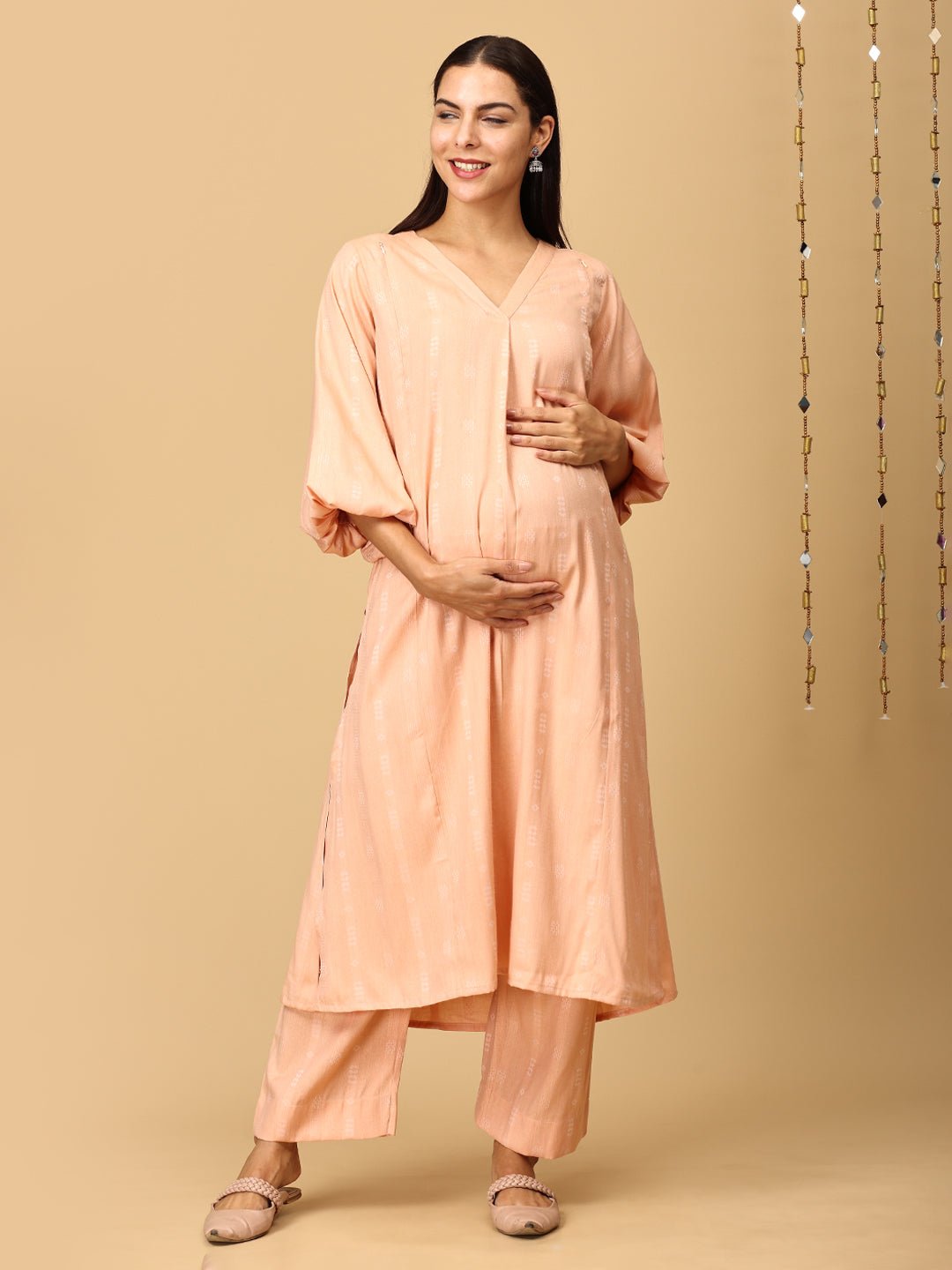 Peach Plush Maternity and Nursing Co Ord Set - MEW - SK - PPLS - S