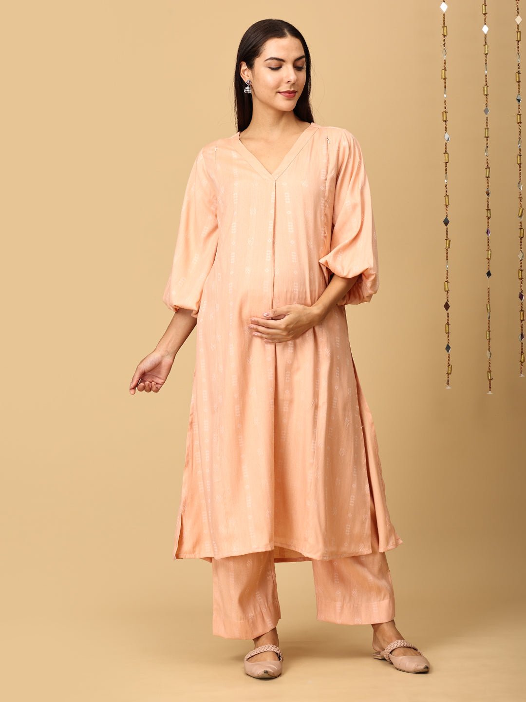 Peach Plush Maternity and Nursing Co Ord Set - MEW - SK - PPLS - S
