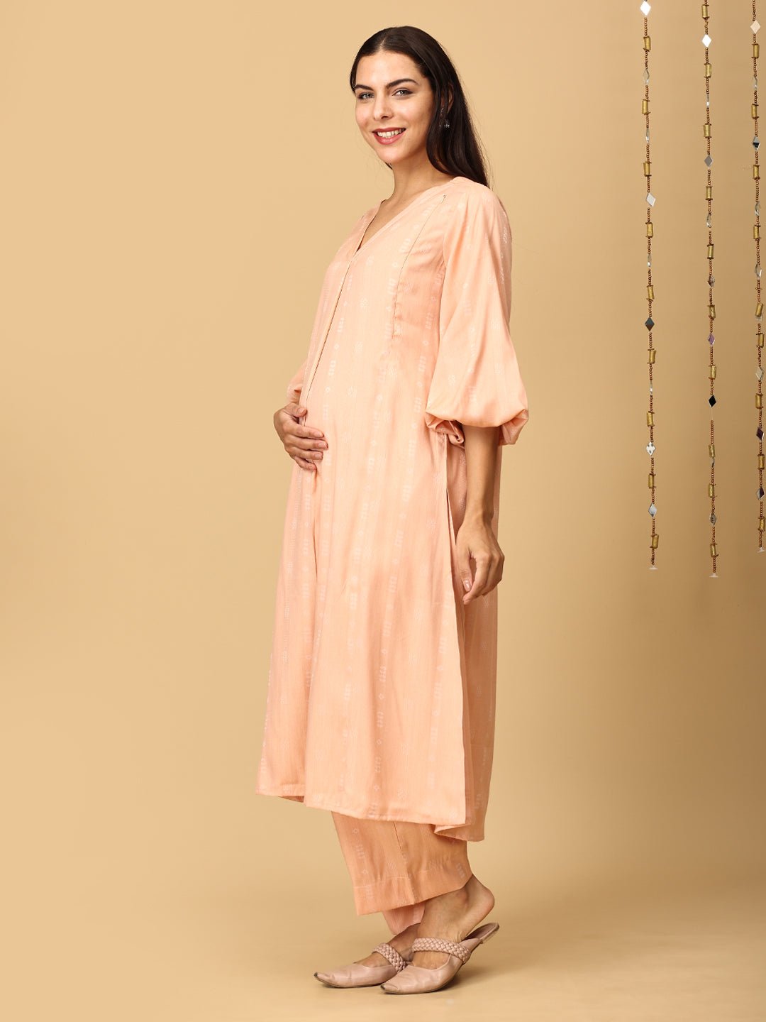 Peach Plush Maternity and Nursing Co Ord Set - MEW - SK - PPLS - S