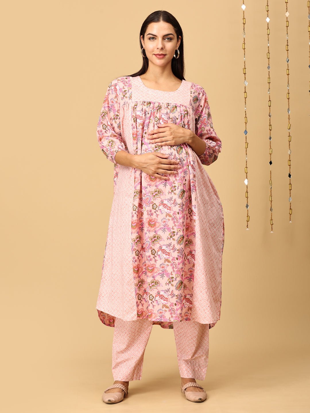 Peachy Affair Maternity and Nursing Kurta Set With Dupatta - MEW - SK - PHAF - S