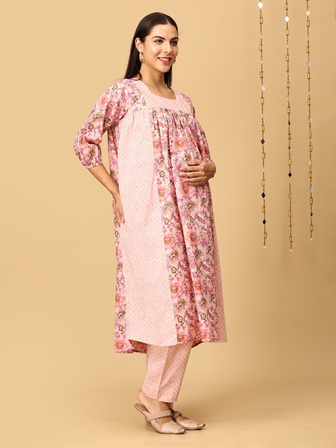 Peachy Affair Maternity and Nursing Kurta Set With Dupatta - MEW - SK - PHAF - S