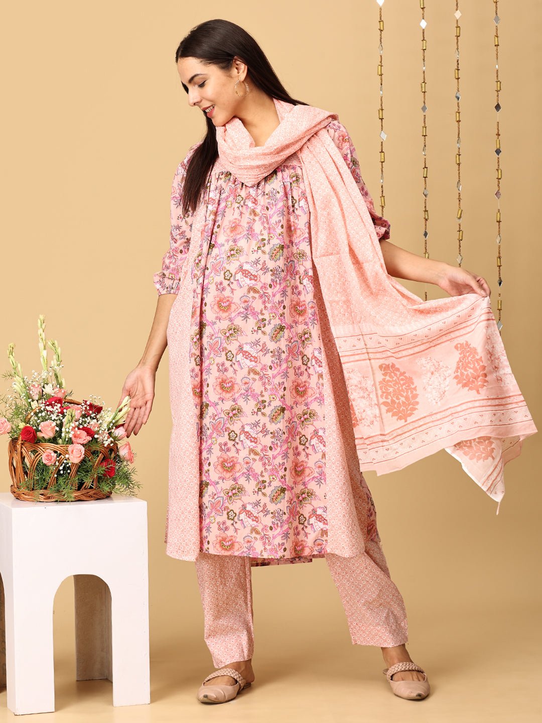 Peachy Affair Maternity and Nursing Kurta Set With Dupatta - MEW - SK - PHAF - S