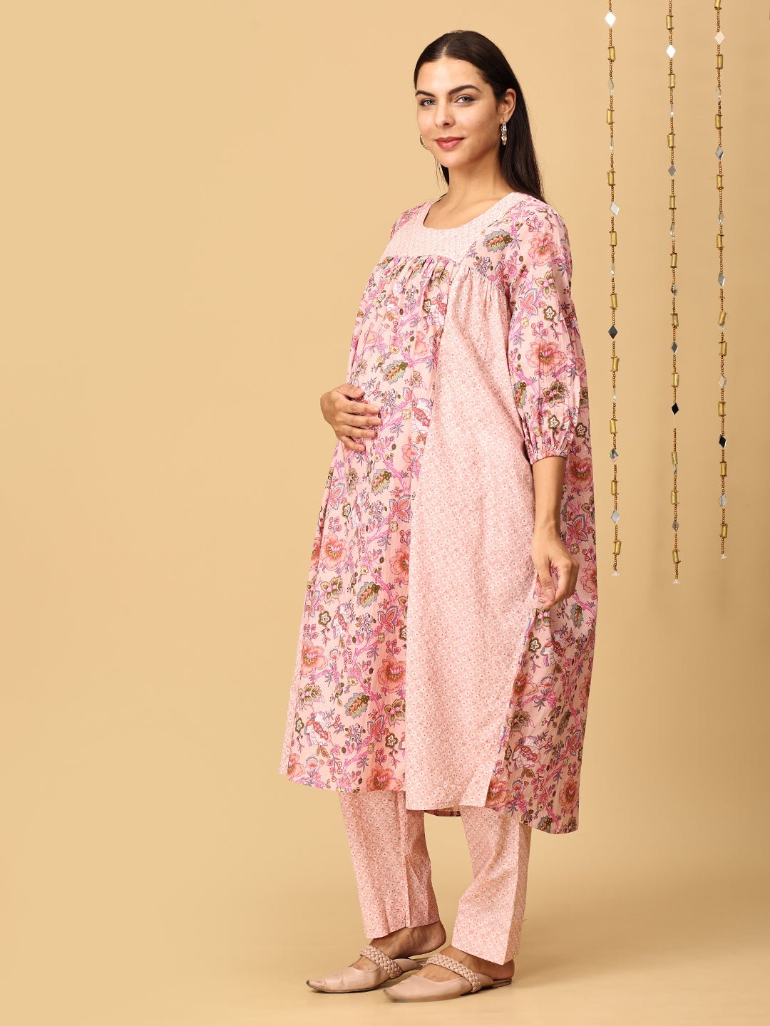Peachy Affair Maternity and Nursing Kurta Set With Dupatta - MEW - SK - PHAF - S