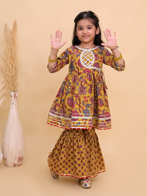 Peele Phool Block Print Girls Anarkali Sharara Set - KES - SC - PLPHG - 0 - 6