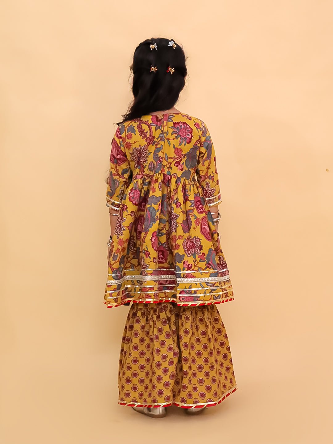 Peele Phool Block Print Girls Anarkali Sharara Set - KES - SC - PLPHG - 0 - 6