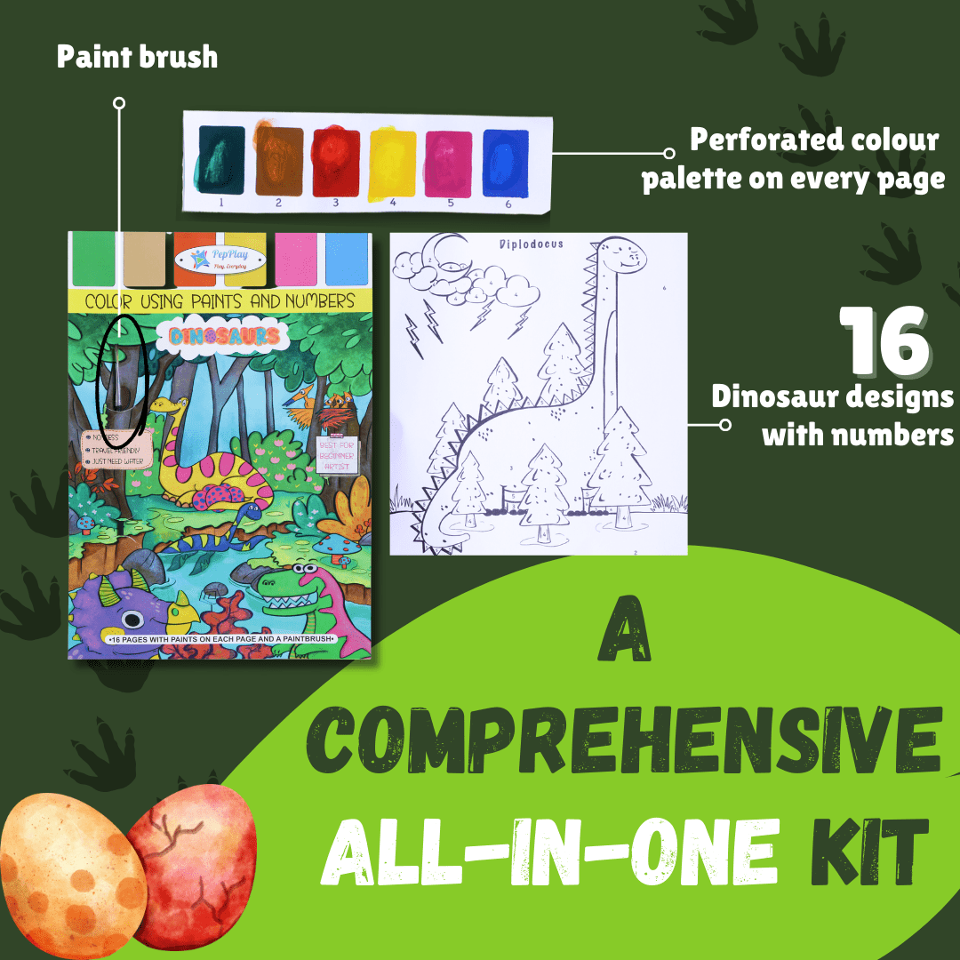 PepPlay Dinosaurs Coloring Book- Color Using Paint & Numbers - PP20505