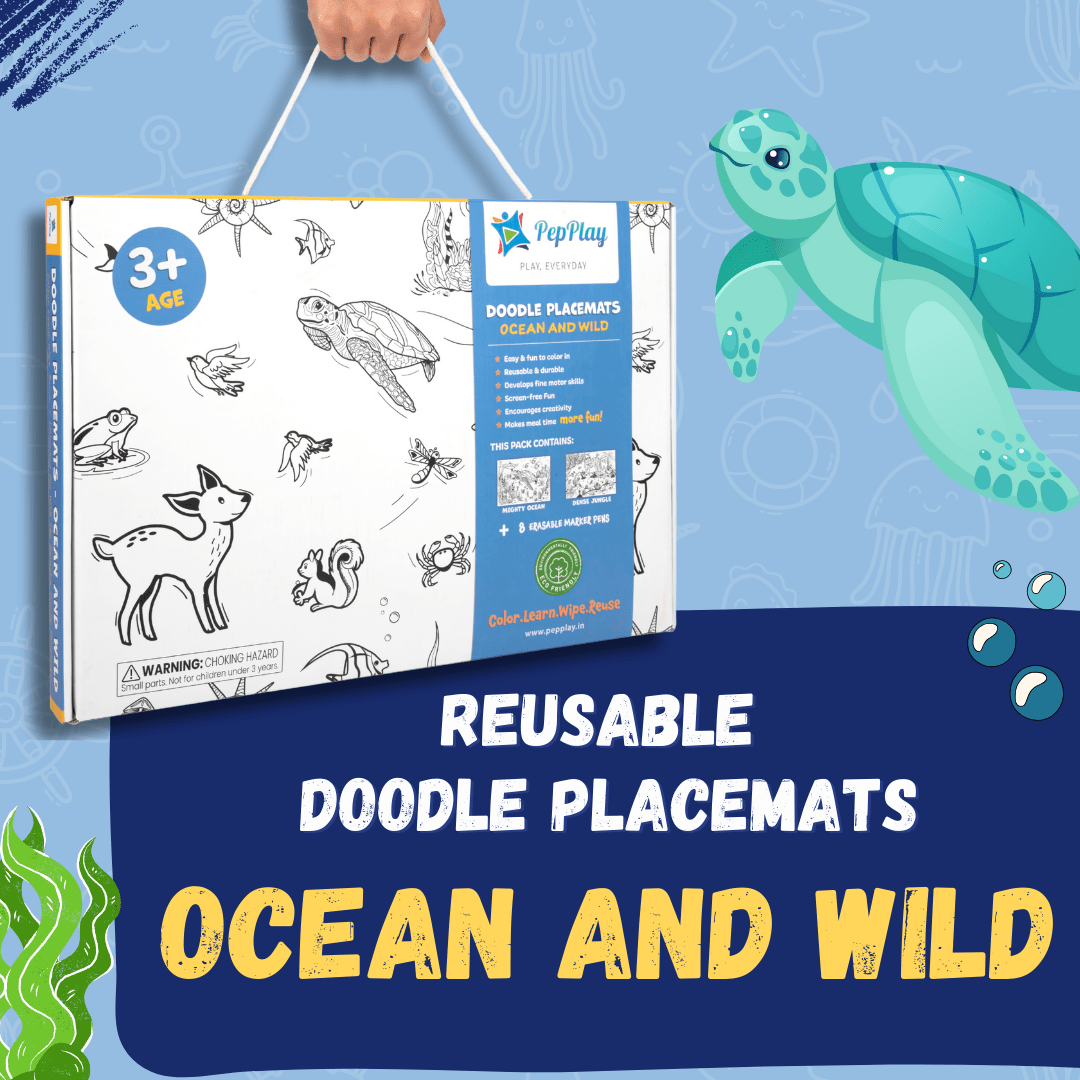 PepPlay Doodle Placemats Set- Animal Series (DIY Drawing Kit)