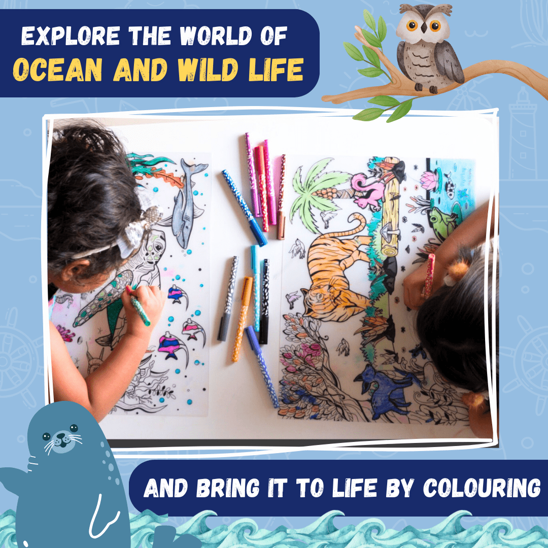 PepPlay Doodle Placemats Set- Animal Series (DIY Drawing Kit)