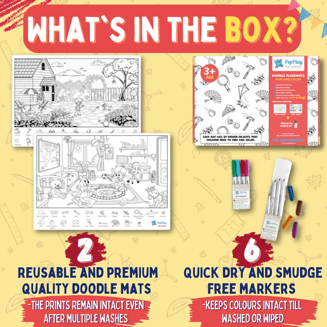 PepPlay Doodle Placemats Set– Find & Color Series (DIY Drawing Kit) - PP20206