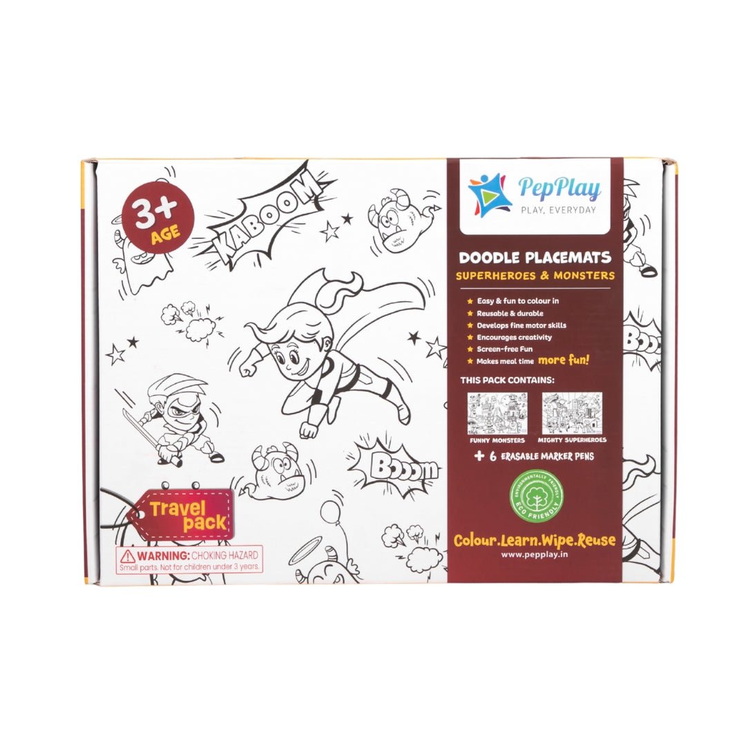 PepPlay Doodle placemats - Superheroes & Monsters - Coloring Set