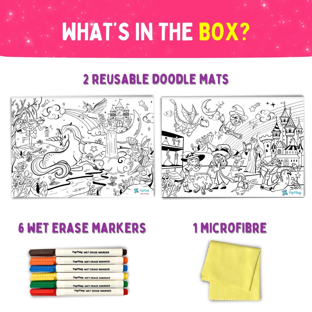 PEPPLAY RECOLOURABLES COLOUR & WIPE PLACEMATS - MAGICAL LAND - Coloring Set