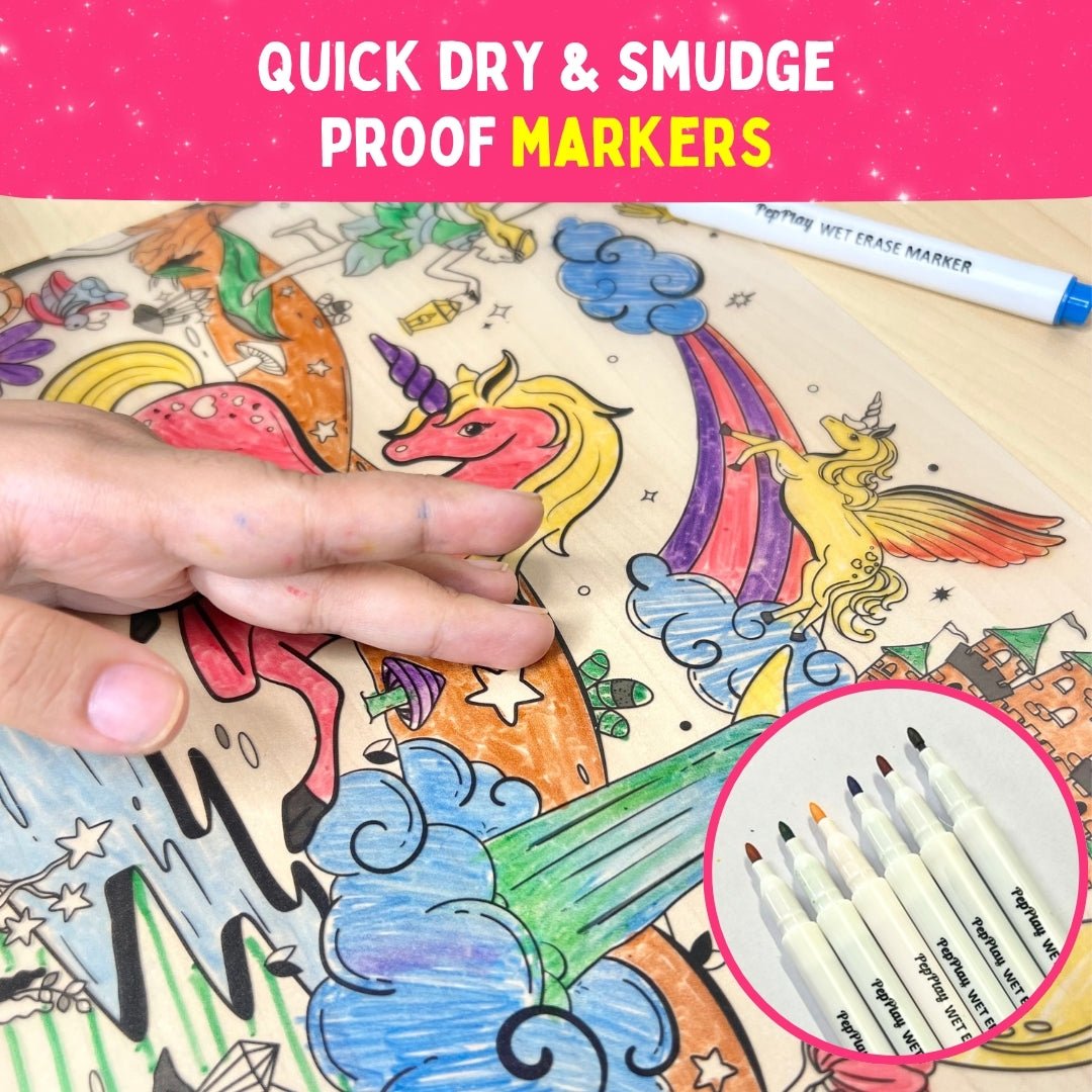 PEPPLAY RECOLOURABLES COLOUR & WIPE PLACEMATS - MAGICAL LAND - Coloring Set