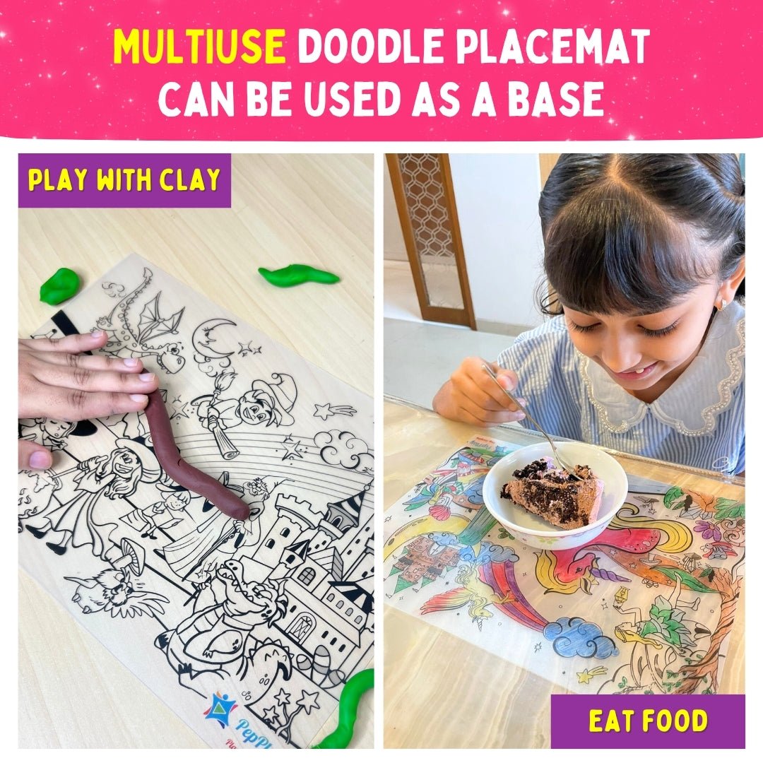 PEPPLAY RECOLOURABLES COLOUR & WIPE PLACEMATS - MAGICAL LAND - Coloring Set
