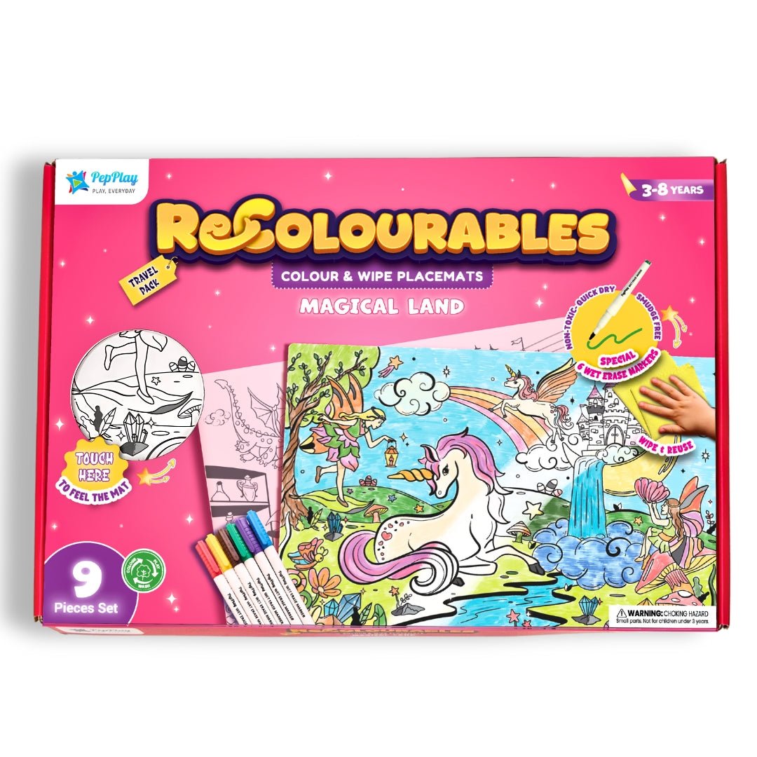 PEPPLAY RECOLOURABLES COLOUR & WIPE PLACEMATS - MAGICAL LAND - Coloring Set