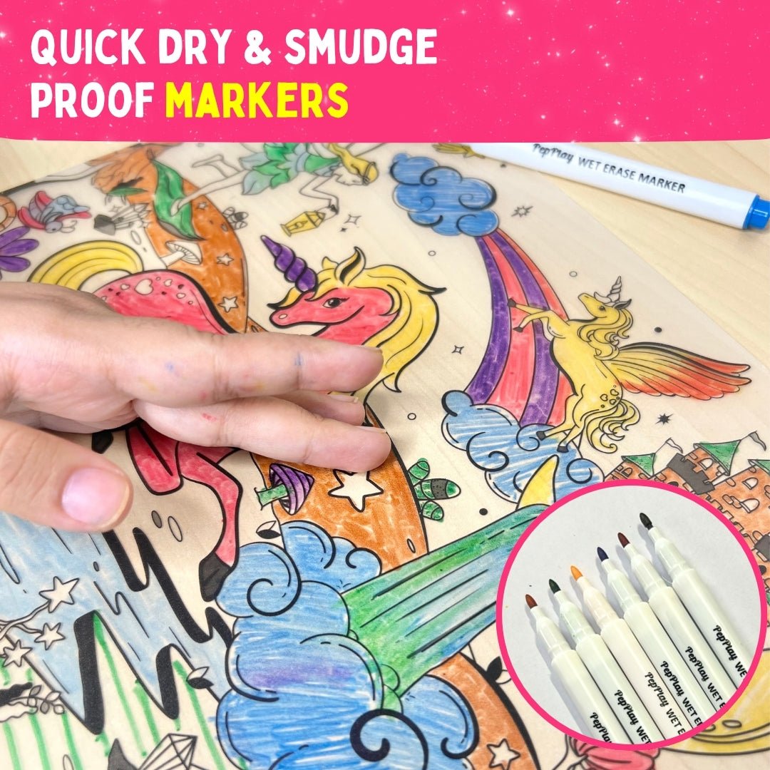 PEPPLAY RECOLOURABLES COLOUR & WIPE PLACEMATS - MAGICAL LAND - Drawing, Painting & Colouring