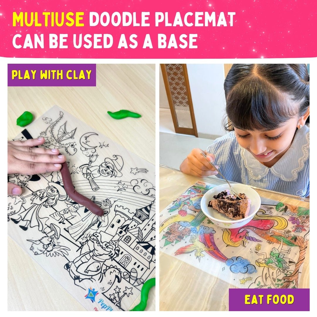 PEPPLAY RECOLOURABLES COLOUR & WIPE PLACEMATS - MAGICAL LAND - Drawing, Painting & Colouring