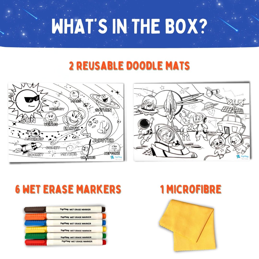 PEPPLAY RECOLOURABLES COLOUR & WIPE PLACEMATS - SPACE SAGA - Drawing, Painting & Colouring