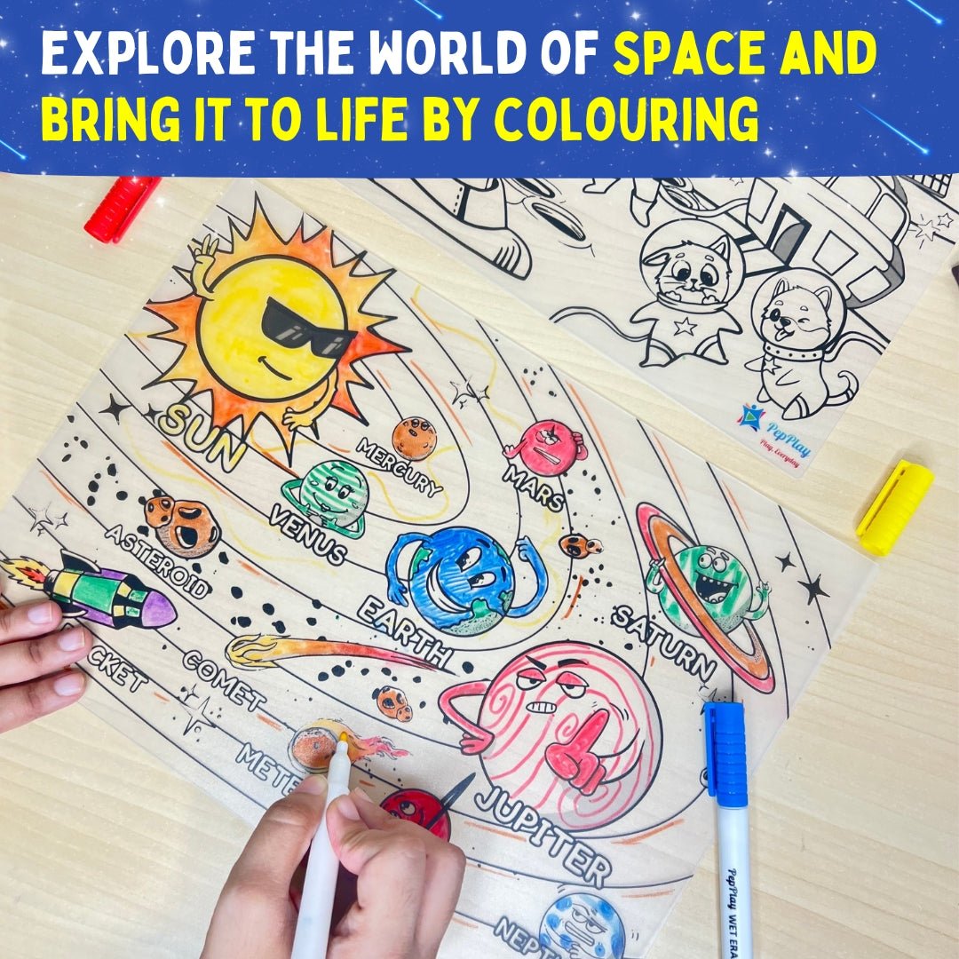 PEPPLAY RECOLOURABLES COLOUR & WIPE PLACEMATS - SPACE SAGA - Drawing, Painting & Colouring